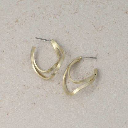 ピアス ニッケルフリー sable gold メタル ダブル ウェーブ ライン カーブ スタッドピアス