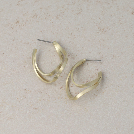 ピアス ニッケルフリー sable gold メタル ダブル ウェーブ ライン カーブ スタッドピアス