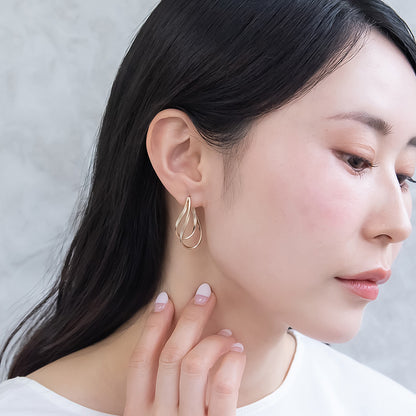 ピアス ニッケルフリー sable gold メタル ダブル ウェーブ ライン カーブ スタッドピアス