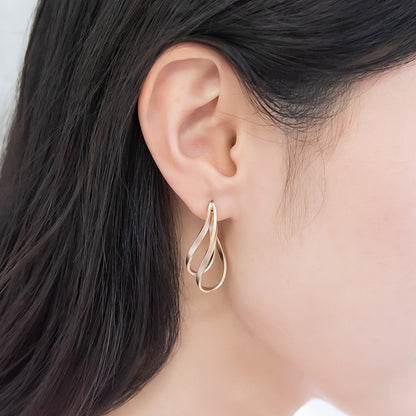 ピアス ニッケルフリー sable gold メタル ダブル ウェーブ ライン カーブ スタッドピアス