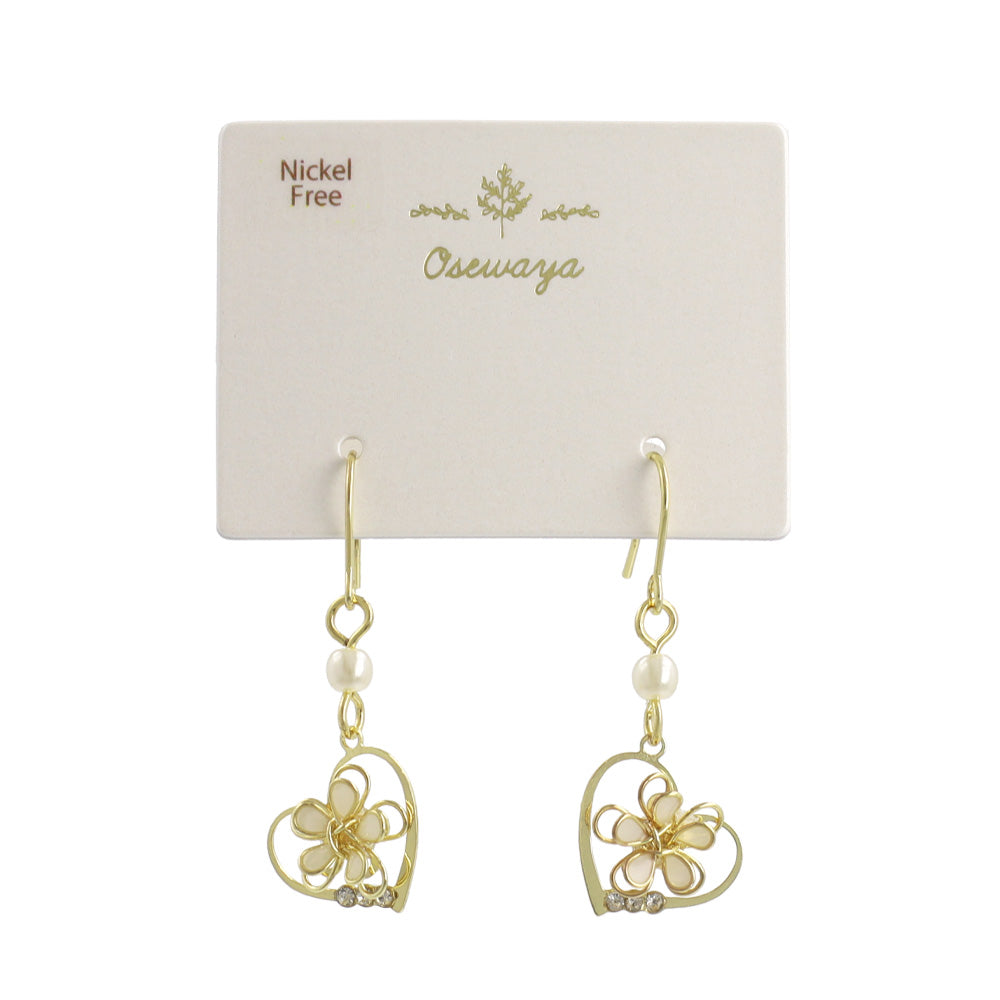ピアス ニッケルフリー ワイヤーフラワー ハート パール ストーン フックピアス