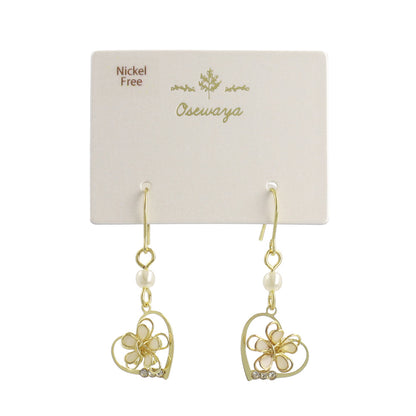 ピアス ニッケルフリー ワイヤーフラワー ハート パール ストーン フックピアス