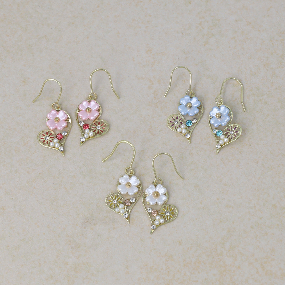 ピアス ニッケルフリー フラワー ハート パール ストーン フックピアス