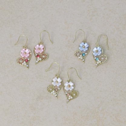 ピアス ニッケルフリー フラワー ハート パール ストーン フックピアス