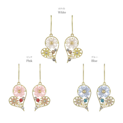 ピアス ニッケルフリー フラワー ハート パール ストーン フックピアス