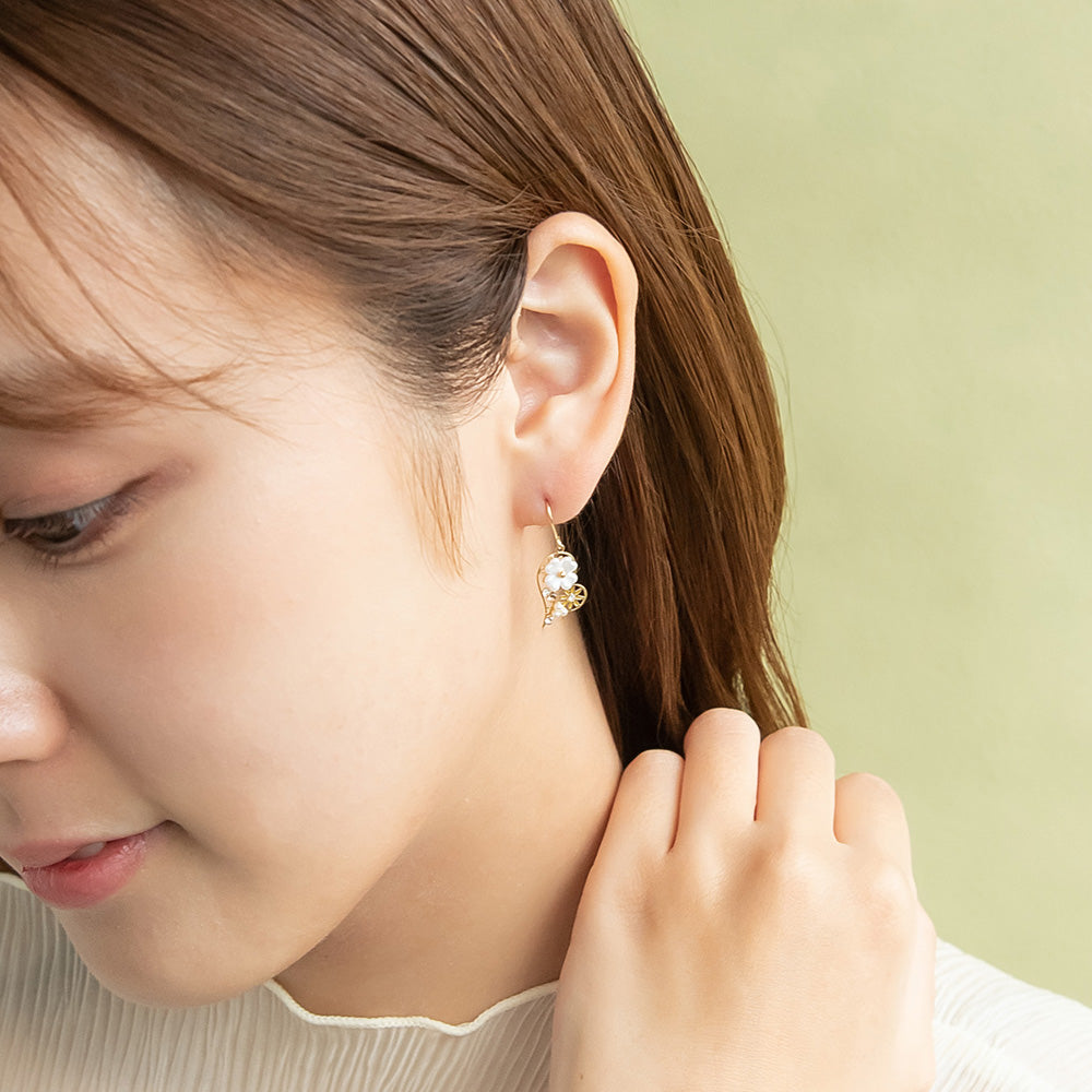 ピアス ニッケルフリー フラワー ハート パール ストーン フックピアス