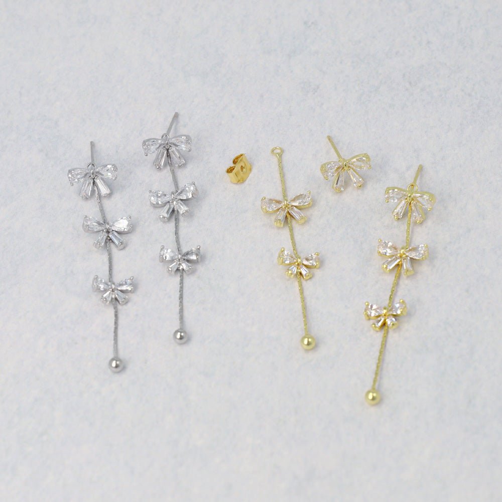 REFLET ニッケルフリー メタル キュービックジルコニア リボン 2way スタッドピアス