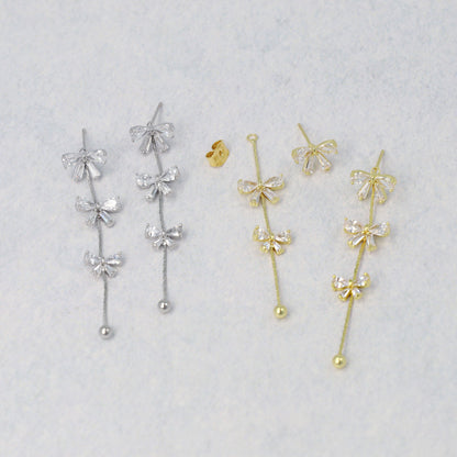 REFLET ニッケルフリー メタル キュービックジルコニア リボン 2way スタッドピアス