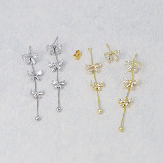 REFLET ニッケルフリー メタル キュービックジルコニア リボン 2way スタッドピアス