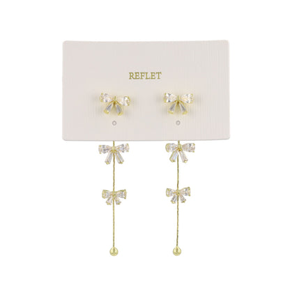 REFLET ニッケルフリー メタル キュービックジルコニア リボン 2way スタッドピアス
