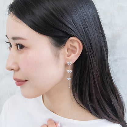 REFLET ニッケルフリー メタル キュービックジルコニア リボン 2way スタッドピアス