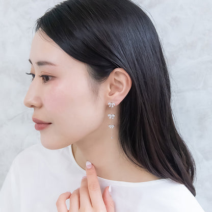 REFLET ニッケルフリー メタル キュービックジルコニア リボン 2way スタッドピアス