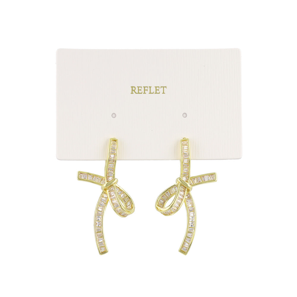 REFLET ニッケルフリー メタル リボン キュービックジルコニア ワンタッチ フープピアス