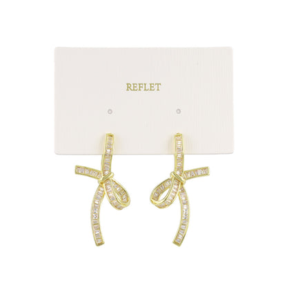 REFLET ニッケルフリー メタル リボン キュービックジルコニア ワンタッチ フープピアス