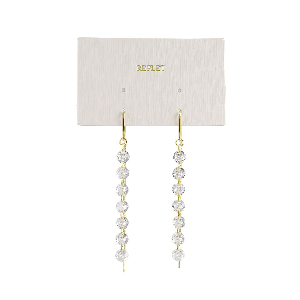 ピアス REFLET ニッケルフリー キュービックジルコニア 粒 ライン メタル ロング チェーン U字 アメリカンピアス