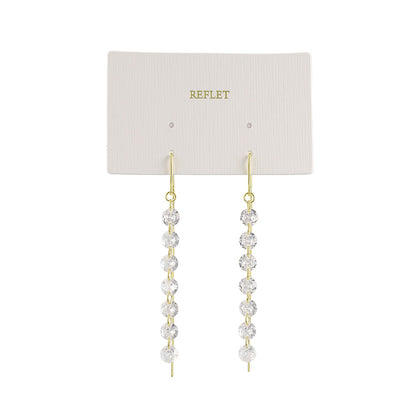 ピアス REFLET ニッケルフリー キュービックジルコニア 粒 ライン メタル ロング チェーン U字 アメリカンピアス