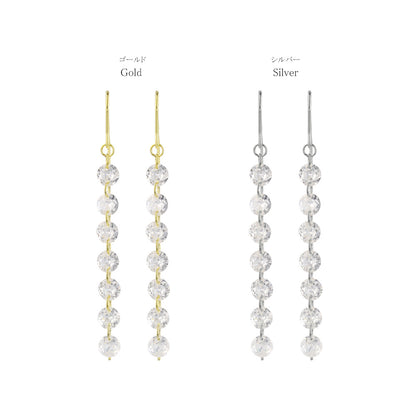 ピアス REFLET ニッケルフリー キュービックジルコニア 粒 ライン メタル ロング チェーン U字 アメリカンピアス