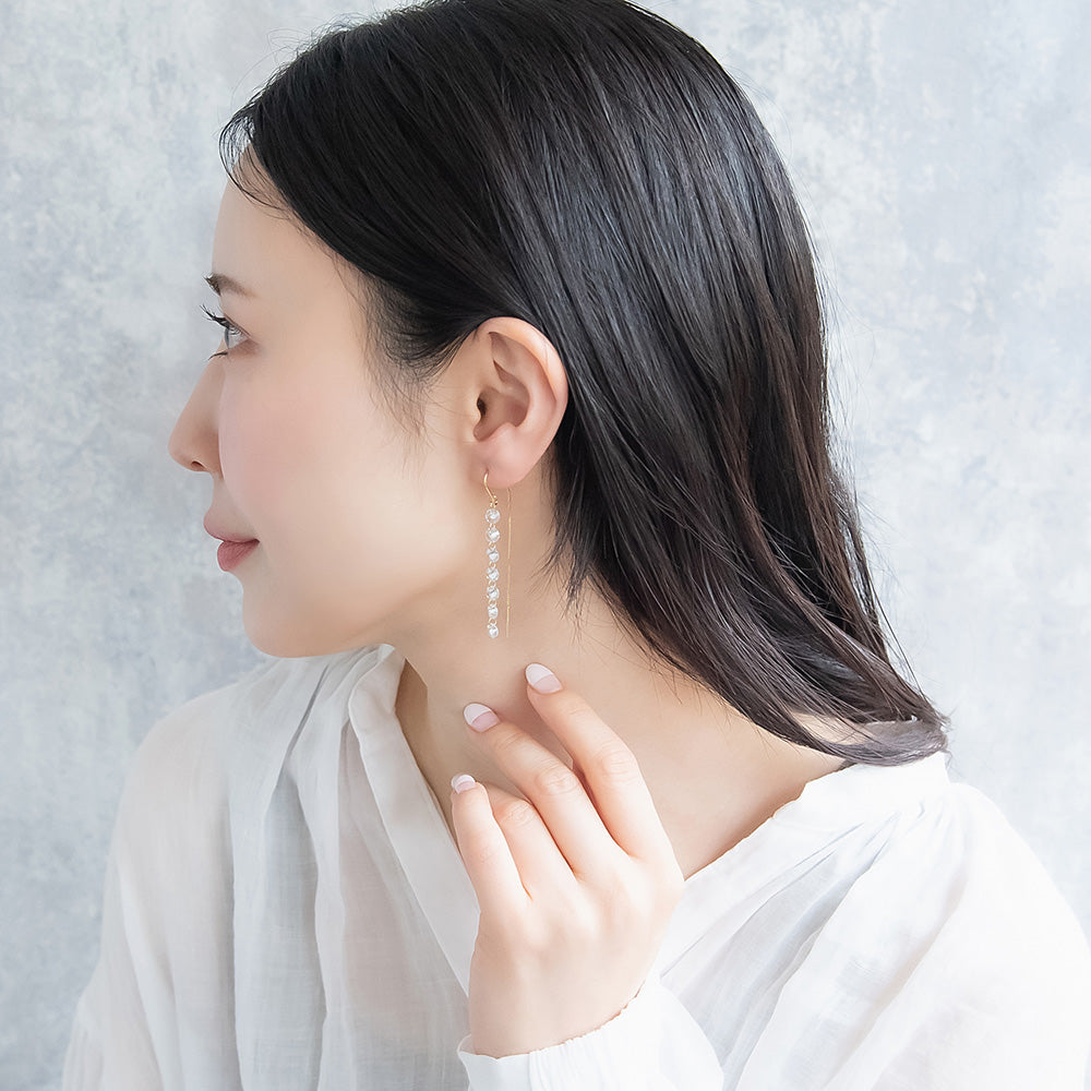 ピアス REFLET ニッケルフリー キュービックジルコニア 粒 ライン メタル ロング チェーン U字 アメリカンピアス