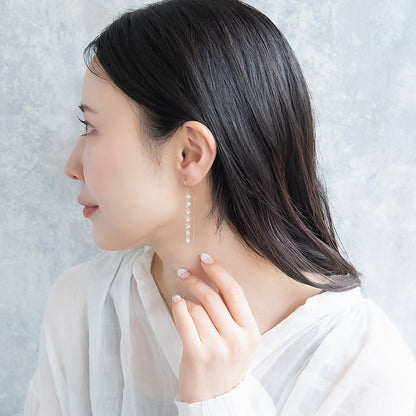 ピアス REFLET ニッケルフリー キュービックジルコニア 粒 ライン メタル ロング チェーン U字 アメリカンピアス