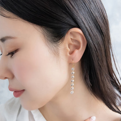 ピアス REFLET ニッケルフリー キュービックジルコニア 粒 ライン メタル ロング チェーン U字 アメリカンピアス