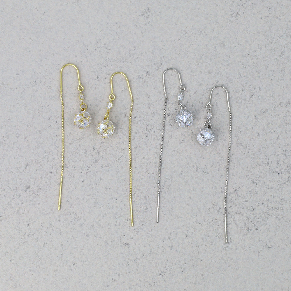 ピアス REFLET ニッケルフリー キュービックジルコニア スクエアカット ボール メタル ロング チェーン U字 アメリカンピアス