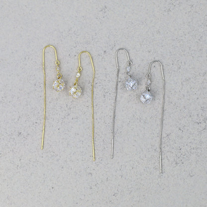 ピアス REFLET ニッケルフリー キュービックジルコニア スクエアカット ボール メタル ロング チェーン U字 アメリカンピアス