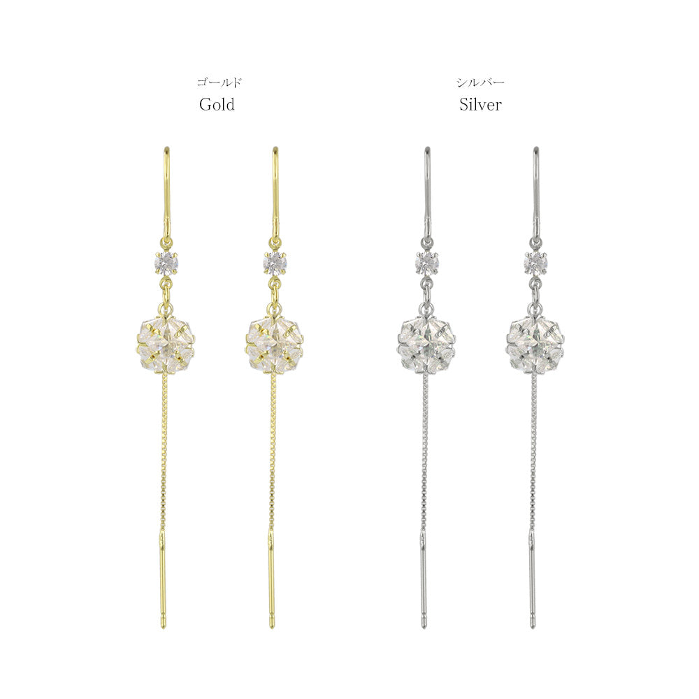 ピアス REFLET ニッケルフリー キュービックジルコニア スクエアカット ボール メタル ロング チェーン U字 アメリカンピアス