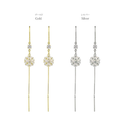 ピアス REFLET ニッケルフリー キュービックジルコニア スクエアカット ボール メタル ロング チェーン U字 アメリカンピアス