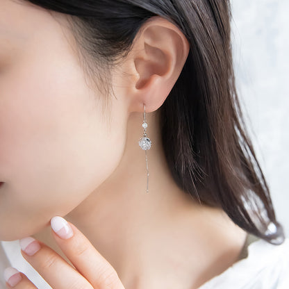 ピアス REFLET ニッケルフリー キュービックジルコニア スクエアカット ボール メタル ロング チェーン U字 アメリカンピアス