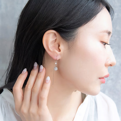 ピアス REFLET ニッケルフリー キュービックジルコニア スクエアカット ボール メタル ロング チェーン U字 アメリカンピアス