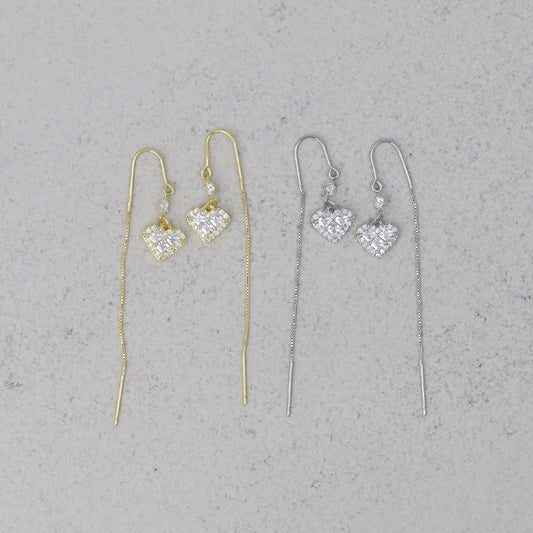 ピアス REFLET ニッケルフリー キュービックジルコニア ハート メタル ロング チェーン U字 アメリカンピアス