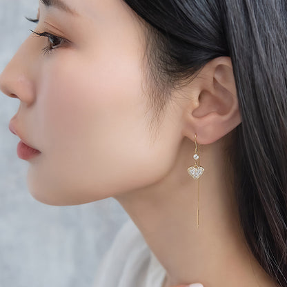 ピアス REFLET ニッケルフリー キュービックジルコニア ハート メタル ロング チェーン U字 アメリカンピアス