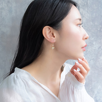 ピアス REFLET ニッケルフリー キュービックジルコニア ハート メタル ロング チェーン U字 アメリカンピアス