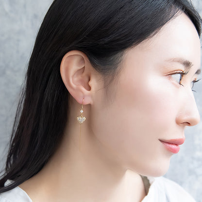 ピアス REFLET ニッケルフリー キュービックジルコニア ハート メタル ロング チェーン U字 アメリカンピアス