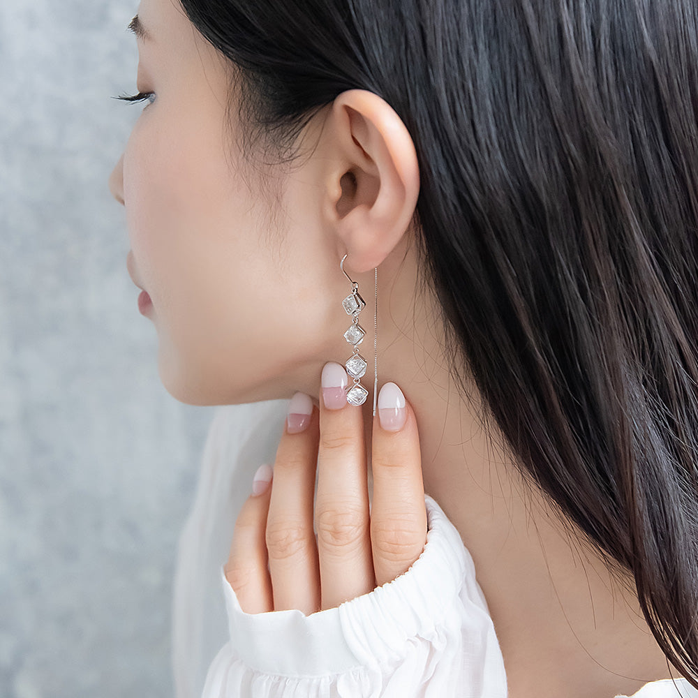 ピアス REFLET ニッケルフリー キュービックジルコニア サンド スクエア メタル ロング チェーン U字 アメリカンピアス
