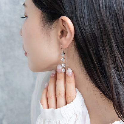 ピアス REFLET ニッケルフリー キュービックジルコニア サンド スクエア メタル ロング チェーン U字 アメリカンピアス
