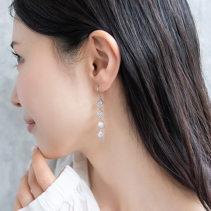 ピアス REFLET ニッケルフリー キュービックジルコニア サンド スクエア メタル ロング チェーン U字 アメリカンピアス