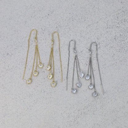 ピアス REFLET ニッケルフリー キュービックジルコニア トリプル ハート メタル ロング チェーン U字 アメリカンピアス