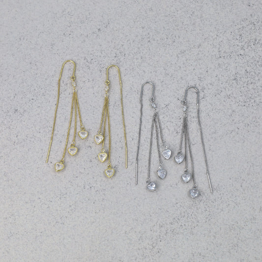 ピアス REFLET ニッケルフリー キュービックジルコニア トリプル ハート メタル ロング チェーン U字 アメリカンピアス