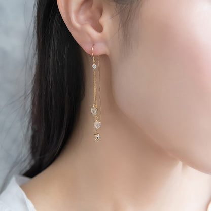 ピアス REFLET ニッケルフリー キュービックジルコニア トリプル ハート メタル ロング チェーン U字 アメリカンピアス