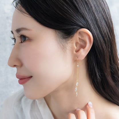 ピアス REFLET ニッケルフリー キュービックジルコニア トリプル オーバル メタル ロング チェーン U字 アメリカンピアス