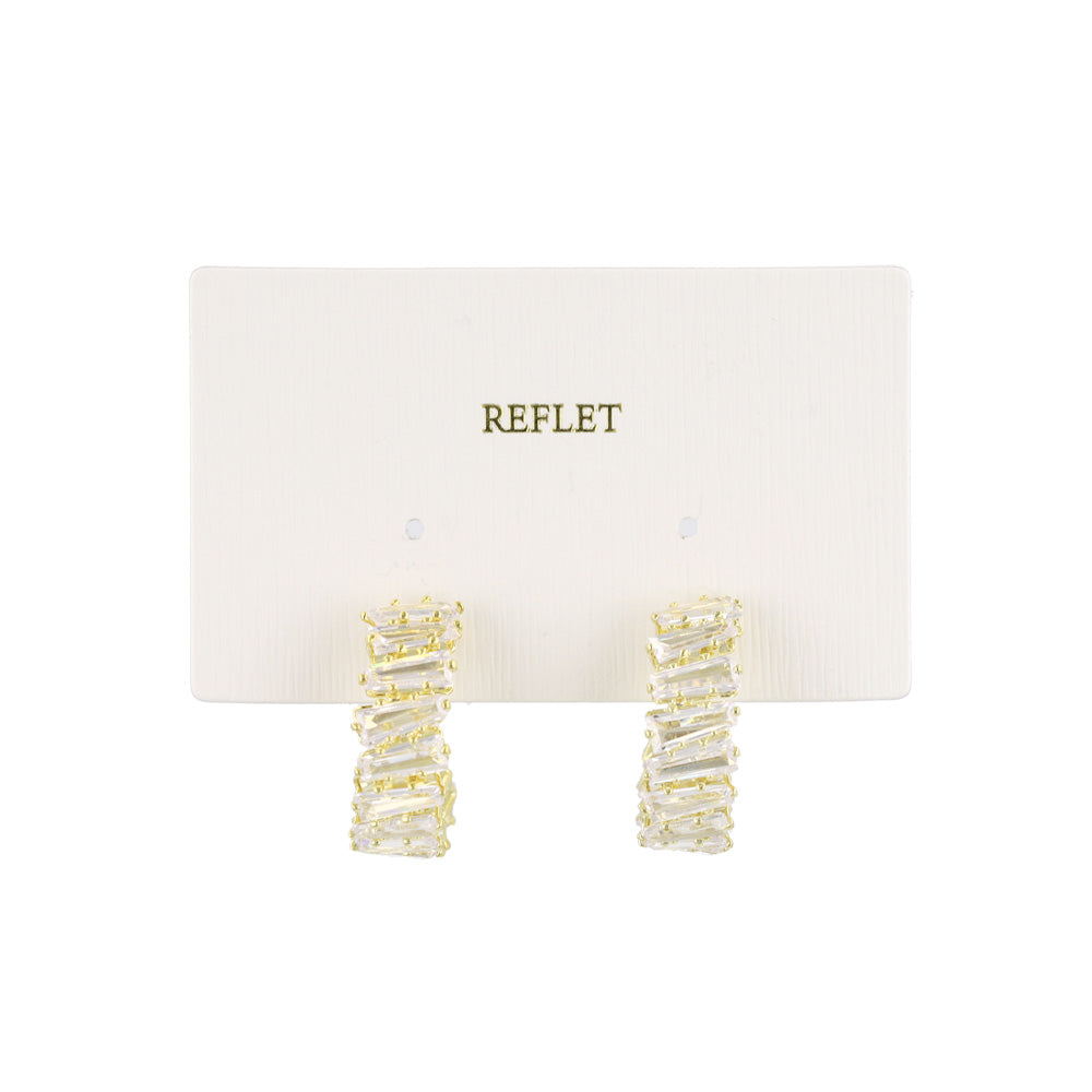 REFLET ニッケルフリー メタル キュービックジルコニア トラピゾイド カット メニー フープピアス