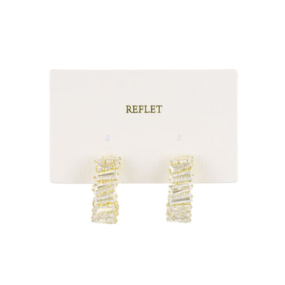 REFLET ニッケルフリー メタル キュービックジルコニア トラピゾイド カット メニー フープピアス