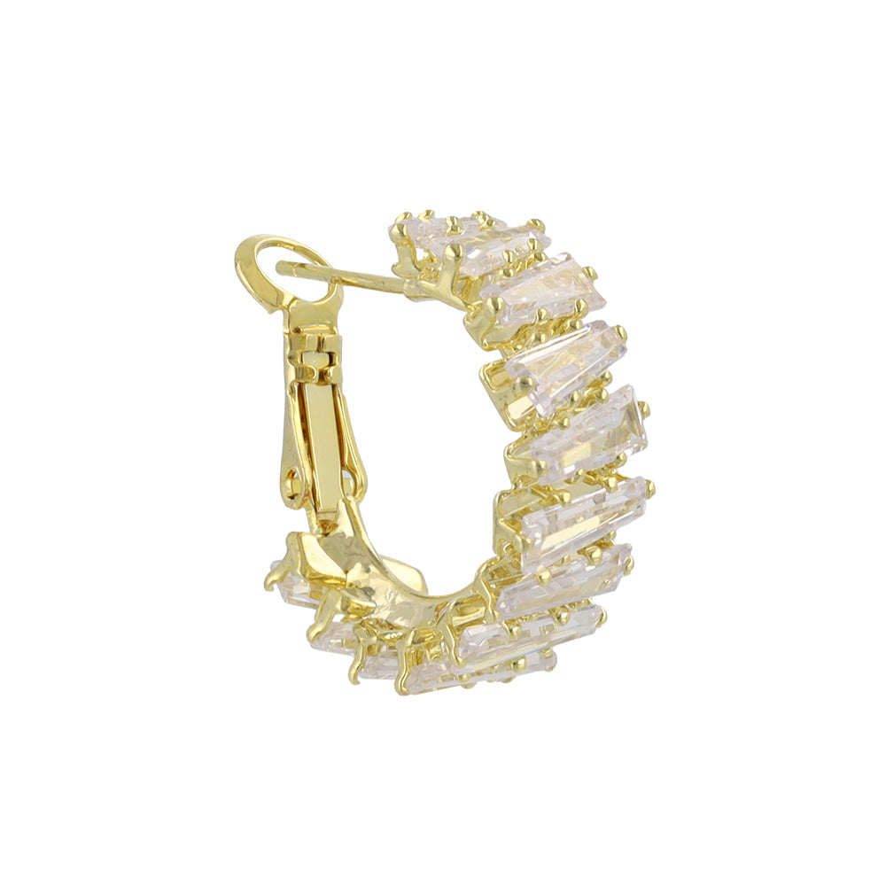 REFLET ニッケルフリー メタル キュービックジルコニア トラピゾイド カット メニー フープピアス