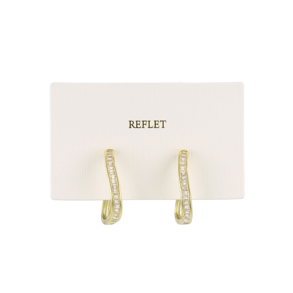 REFLET ニッケルフリー メタル ウエーブ ライン キュービックジルコニア メニー ワンタッチ フープピアス