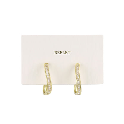 REFLET ニッケルフリー メタル ウエーブ ライン キュービックジルコニア メニー ワンタッチ フープピアス