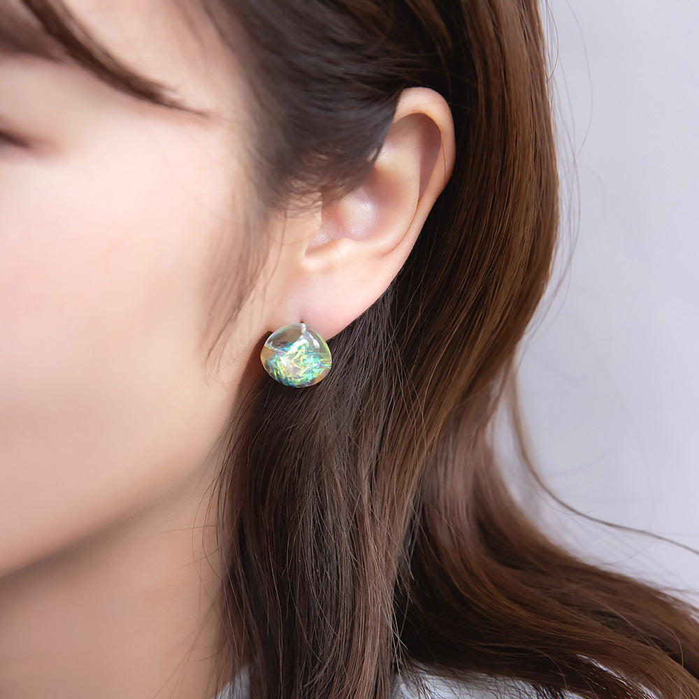 ピアス オーロラ 箔 封入 クリア カラー カーブ チタンポスト スタッド