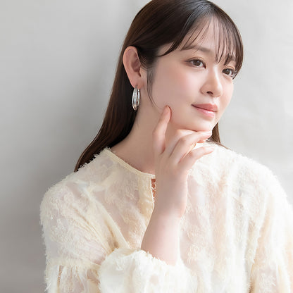 ピアス ニッケルフリー メタル ライン クロス フープピアス