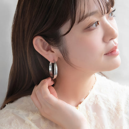 ピアス ニッケルフリー メタル ライン クロス フープピアス