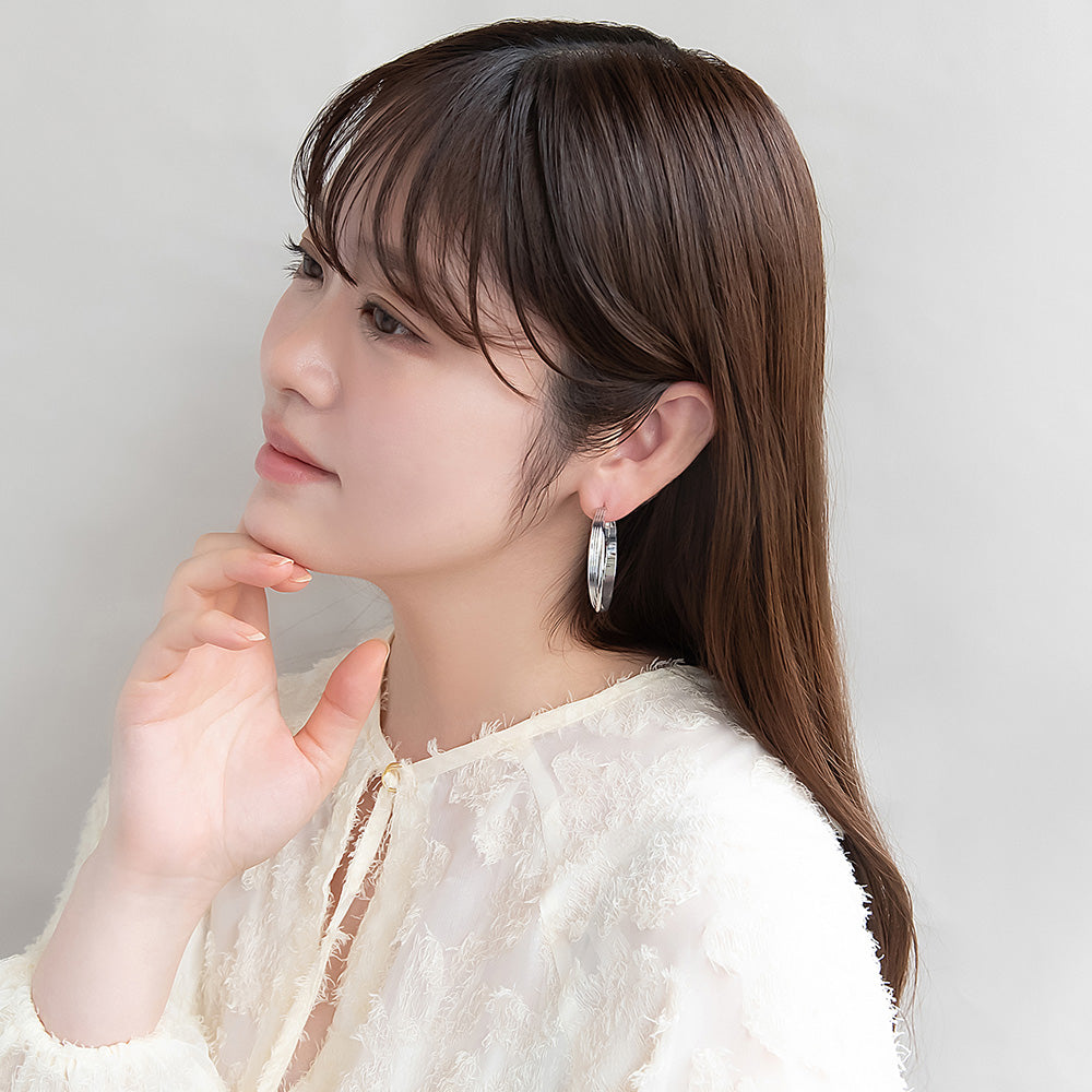 ピアス ニッケルフリー メタル ライン クロス フープピアス